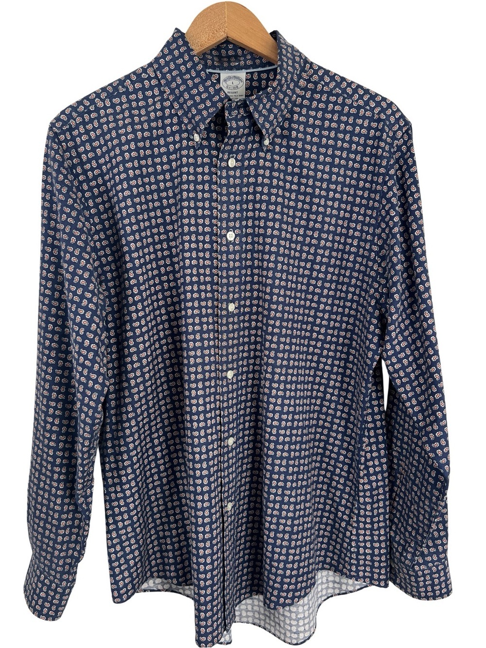 Brooks Brothers Regent 100% Cotton Button Down Mens Large Blue Paisley